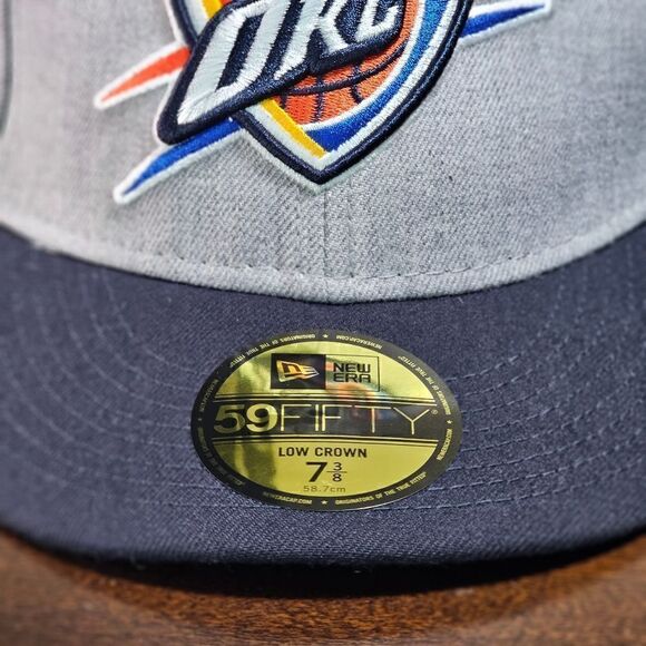 New Era Oklahoma City Thunder Hat Low Crown Hat Grey Blue Fitted 7 3/8 NBA Cap - Picture 5 of 8